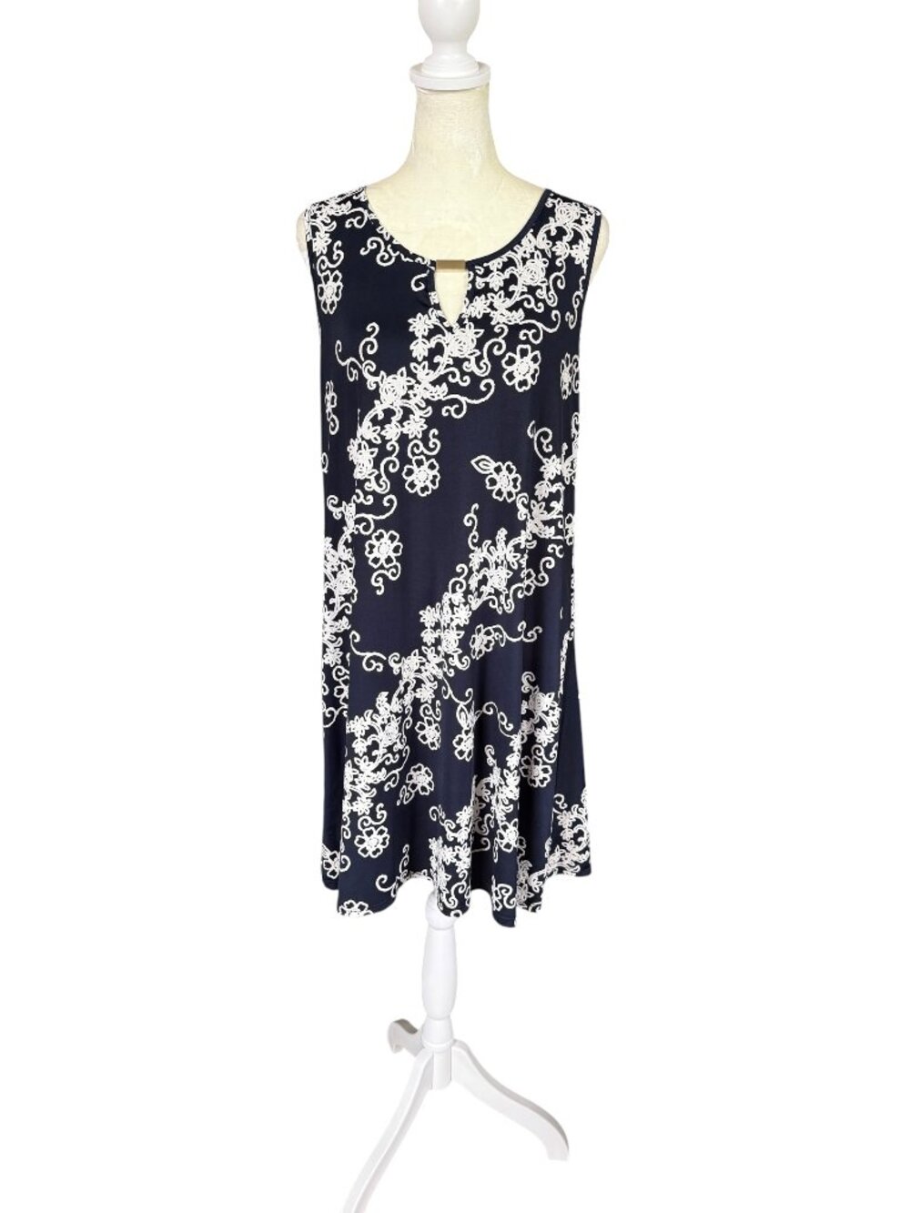Espresso sleeveless tank shift dress blue and white floral women's size large